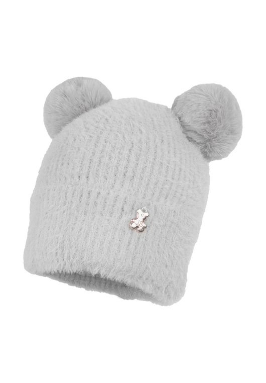 czapki dziecięce Dziewczęca czapka na zimę MARITA MINI Eko-pompon Popiel