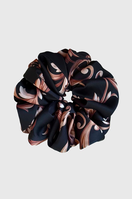 gumki do włosów Gumka do włosów czarna ze złotym wzorem Scrunchie Maxi Black Truffle