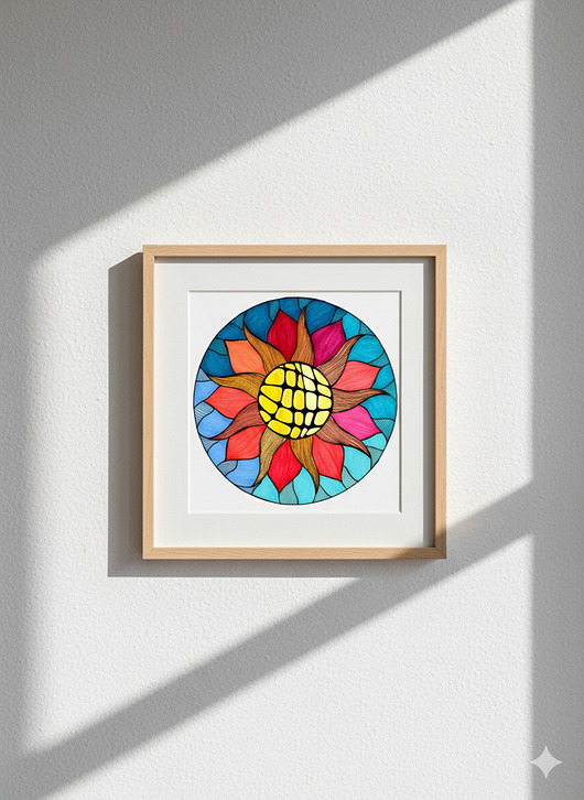grafiki i ilustracje 61. SŁONECZNA MANDALA - rysunek, plakat.
