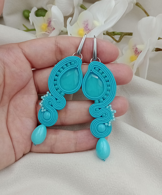 kolczyki soutache Turkusowe kolczyki, kolczyki akwamaryna