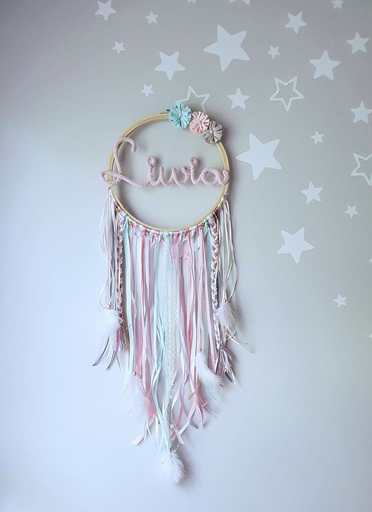Łapacz snów z imieniem dziecka. Baby shower tulimy