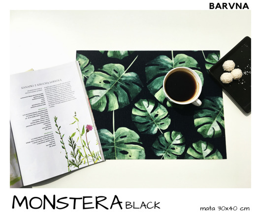 Mata stołowa Monstera Black 30x40cm BARVNA