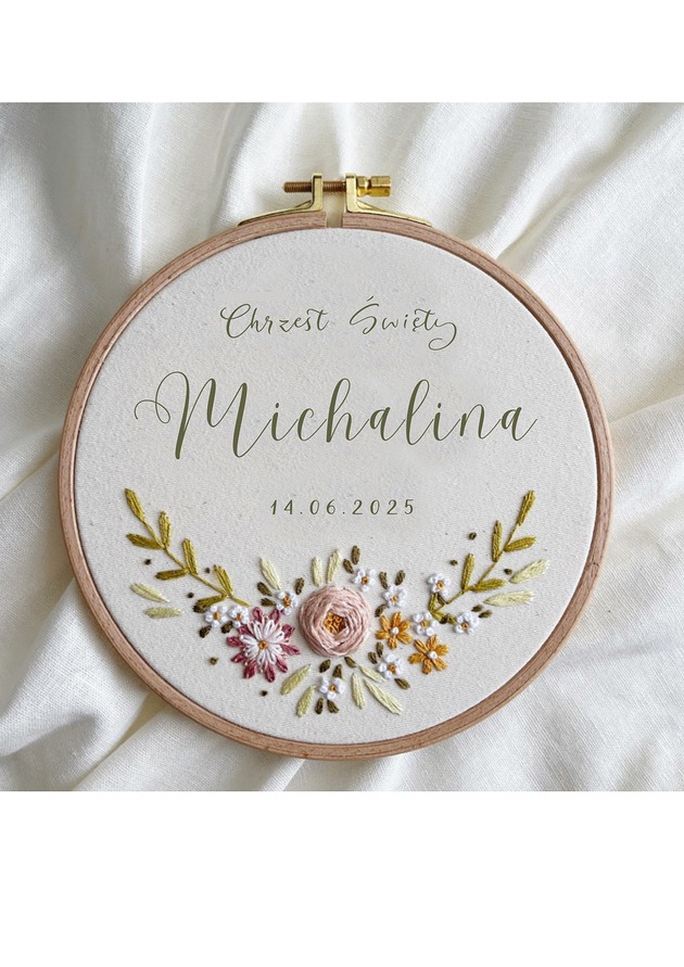 Ozdoby na ścianę Tamborek haftowany -na zamówienie Michalina 18cm