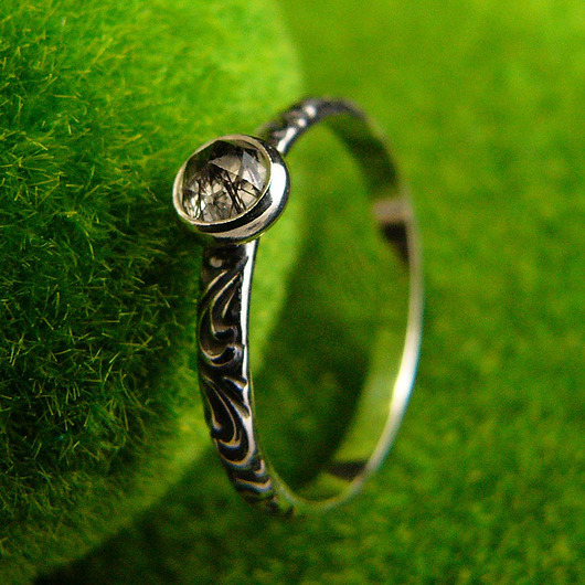 pierścionki srebrne Pierścień ze Srebra Elfik - Kwarc z Turmalinem - 4