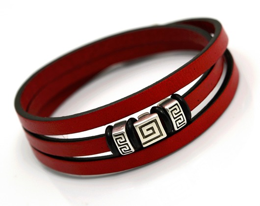 Bransoletka skóra MAGNETOS triple GRECOS RED Beezoo