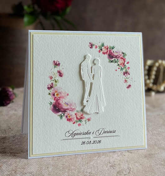 zaproszenia i kartki na ślub Elegancka kartka ślubna w ozdobnej kopercie, WP34a