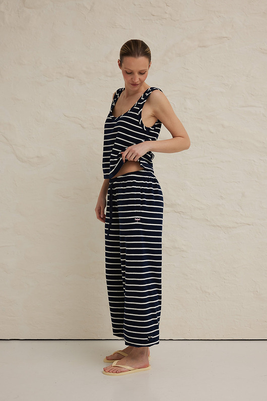 spodnie materiałowe damskie Spodnie BELL navy stripes
