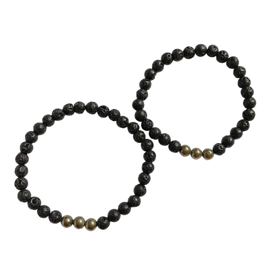 biżuteria męska KOMPLET dla PARY : piryt & lawa : spokój, energia