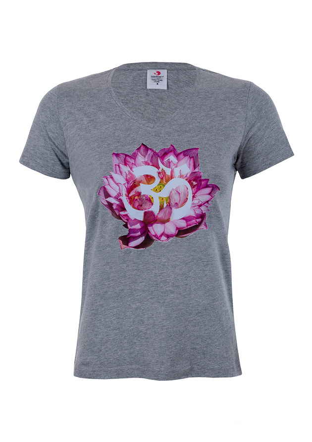 t-shirt damskie Bluzka t-shirt lotos ohm JOGA szara