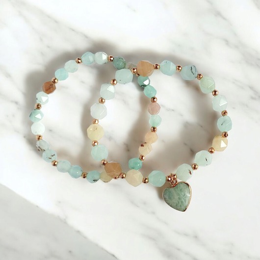bransoletki z kamieni naturalnych KOMPLET bransoletek : SPRING collection: jadeit i amazonit