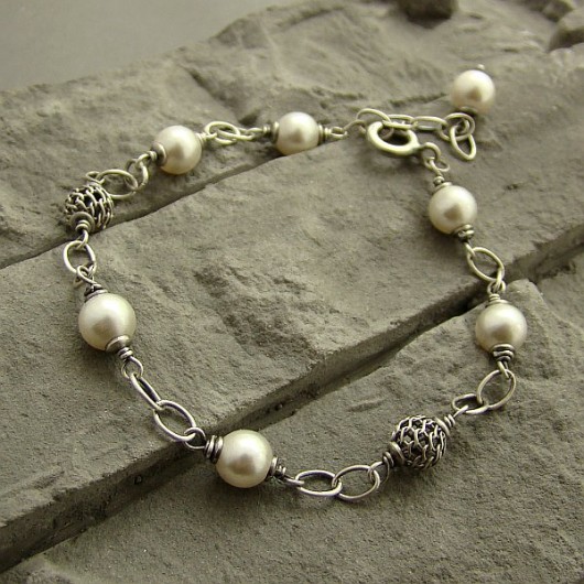 bransoletki z kamieni naturalnych Perły z ażurem  - bransoletka