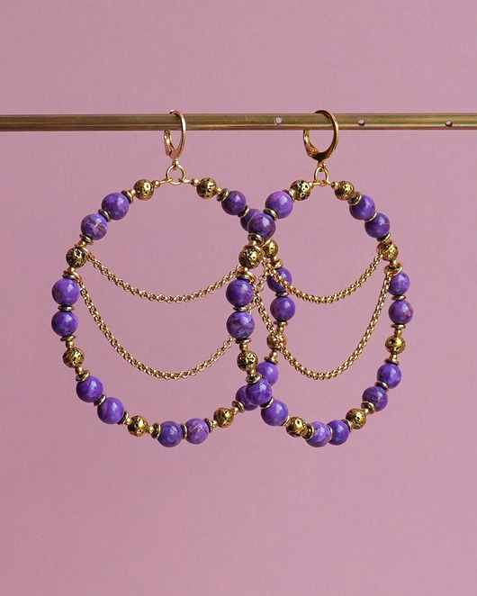 kolczyki z kamieniami Duże kolczyki koła z fioletowym jaspisem