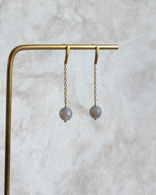 kolczyki z kamieniami Kolczyki z szarym agatem na łańcuszku