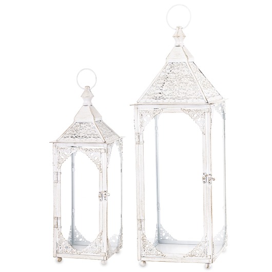 świeczniki i świece Komplet 2 lampionów metalowych białych BLANKU 48/64 x 17/22 cm