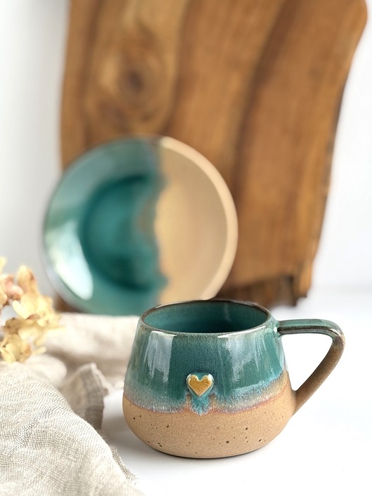 filiżanki Filiżanka Beczułka ręcznie robiona z sercem 250 ml - Rajska plaża