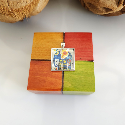 wisiory 6835  Kolorowy Wisiorek Słoń - Naszyjnik Folk Art Boho - Zwierzęta