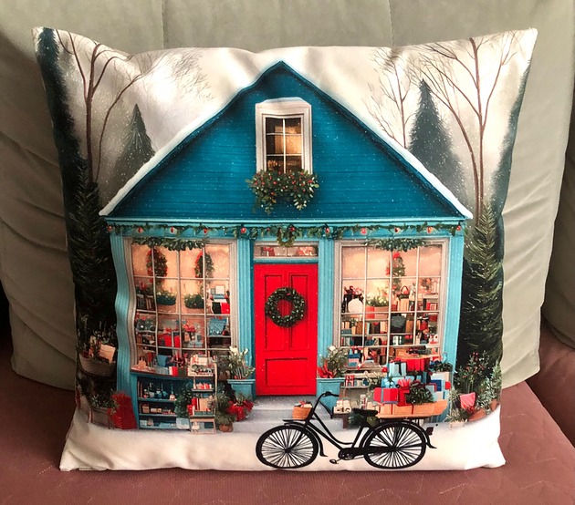 poduszki z grafiką Poduszka gwiazdkowa z domkiem świątecznym