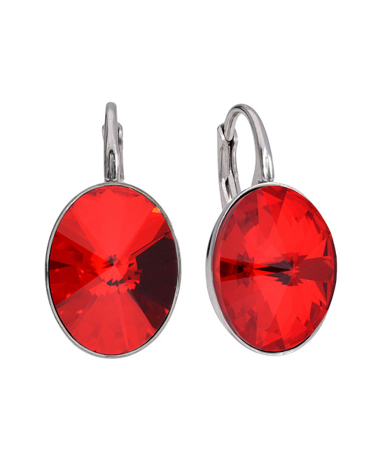 Srebrne kolczyki owalne czerwony Swarovski KOM Biżuteria