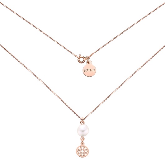 złote naszyjniki Naszyjnik z różowego złota z rozetką i naturalną perłą