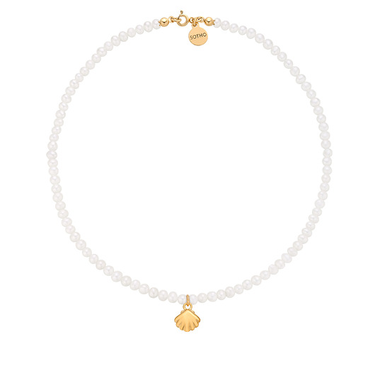 złote naszyjniki Złoty naszyjnik z pereł naturalnych z muszelką