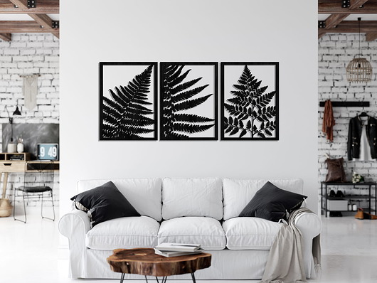 inne DEKORACYJNY TRYPTYK AŻUROWY, LIŚĆ PAPROCI, DEKORACJA ŚCIENNA 3D, ORNAMENT