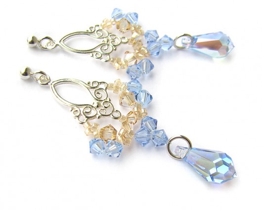 Ślubne kolczyki kryształ Swarovski - Szafirki w złocie Marisella