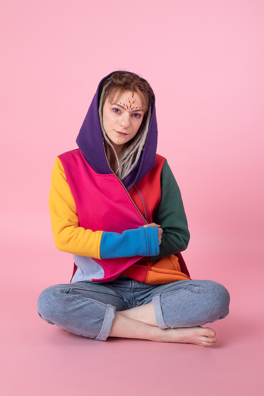 bluza z kapturem damska Bluza damska kolorowa, asymetryczna bluza bawełniana