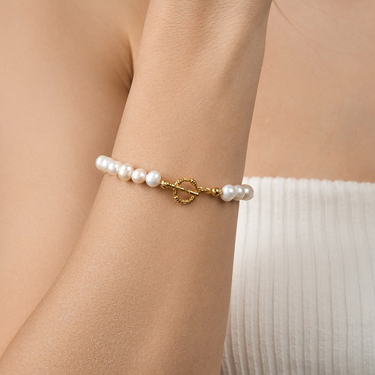 bransoletki z kamieni naturalnych Bransoletka perły srebro 925 pozłacane