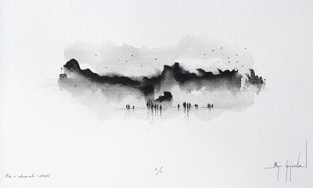 grafiki i ilustracje Unikat - tusz i akwarela w oprawie (nr3)