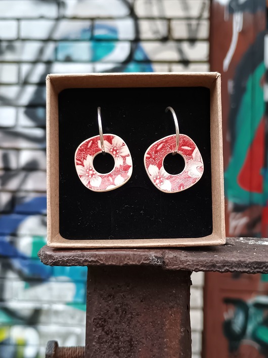 kolczyki ceramiczne Kolczyki ceramiczne w czerwone wzory koła