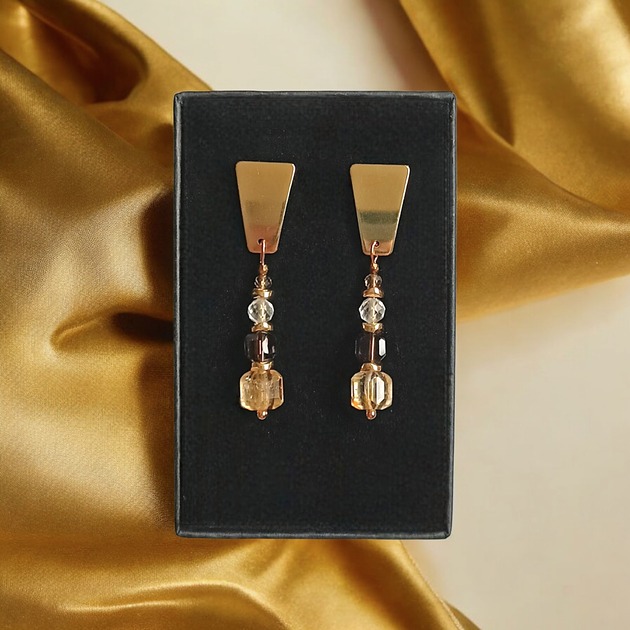 kolczyki z kamieniami Kolczyki DOBROBYT - cytryn, kwarc dymny, kryształ górski - okazałe