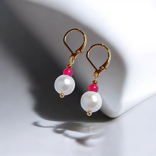 kolczyki z kamieniami Kolczyki FUCHSIA & PEARL collection: perła i agat : krótkie