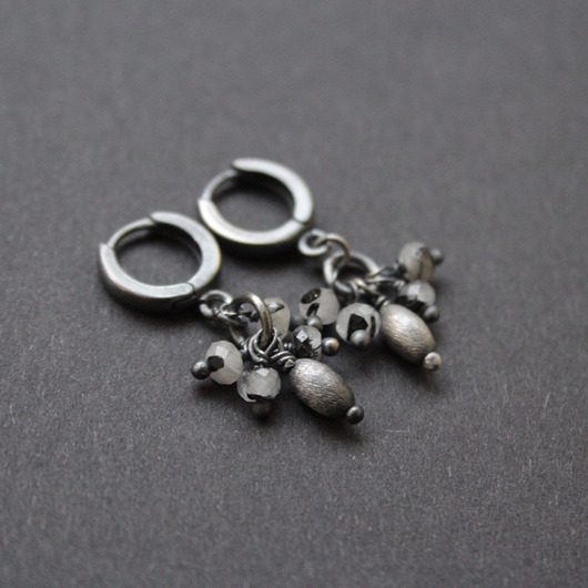 kolczyki z kamieniami Kolczyki kwarc z czarnym turmalinem