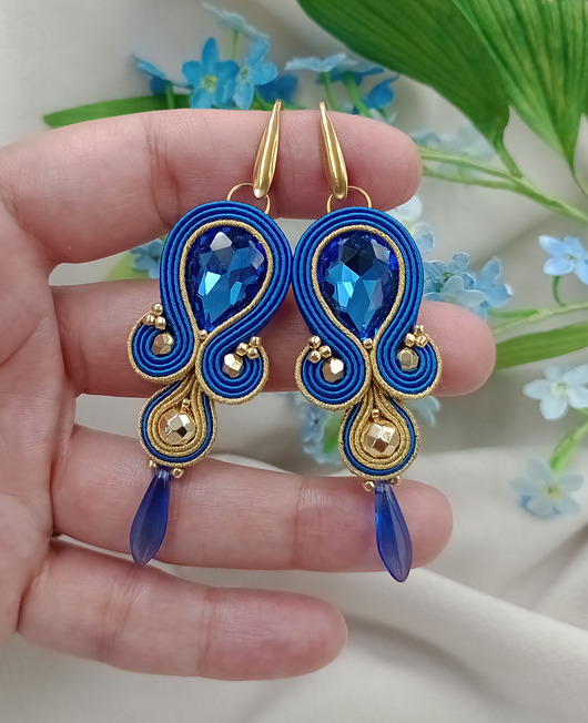 kolczyki soutache Kobaltowe kolczyki sutasz, kolczyki na wesele, niebieskie złote