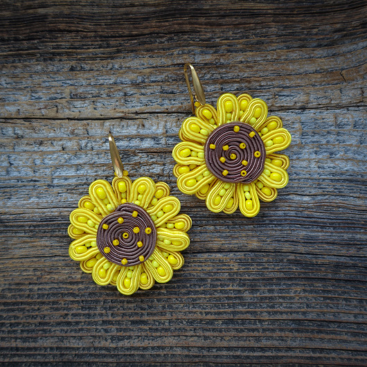 kolczyki soutache Słoneczniki- kolczyki sutasz