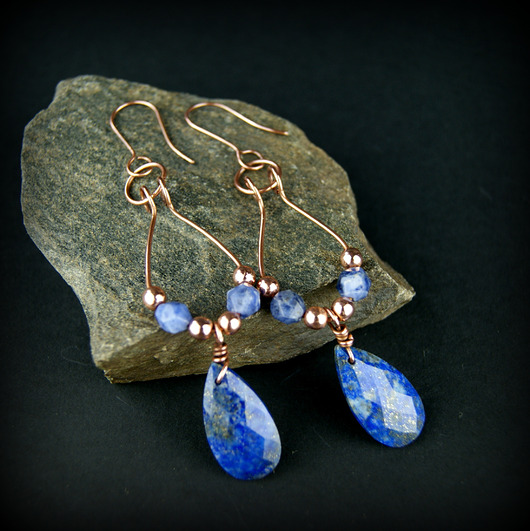 kolczyki wire wrapping Długie kolczyki z lapis lazuli