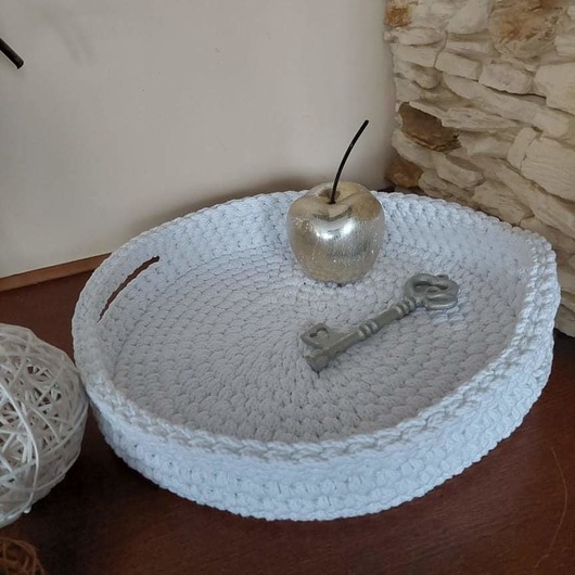 kosze do przechowywania Koszyk - taca ze sznurka bawełnianego 30cmx6cm