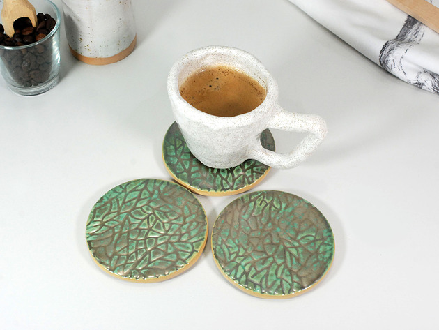 podkładki do kuchni Złoto-zielone ceramiczne podkładek na stół