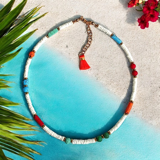 chokery Summer collection: naszyjnik - choker : muszla biała i lawa multicolor