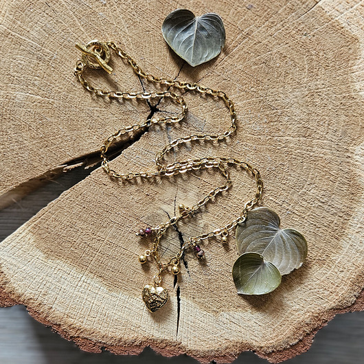 wisiory Naszyjnik z serduszkiem, granatem i hematytem