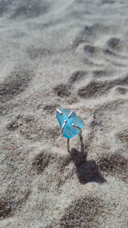 pierścionki srebrne Pierścionek z turkusowym szkłem morskim