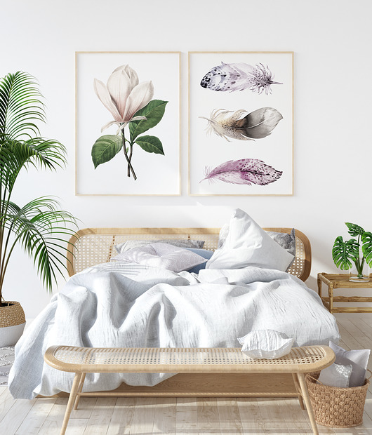 Zestaw plakatów - magnolia i piórka HOG STUDIO