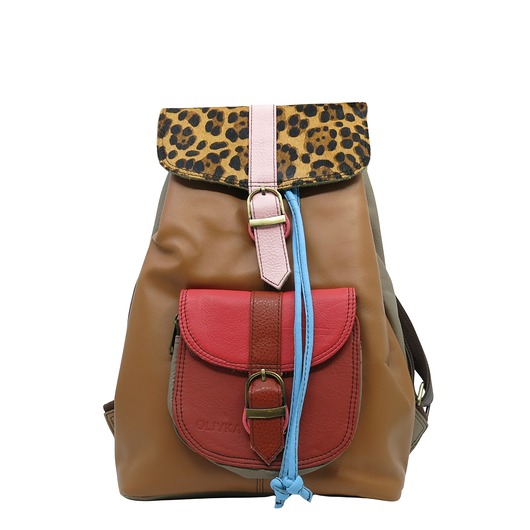plecaki Plecak skórzany kieszenie pojemny kolorowy ze skrawków oryginalny OLIVKA