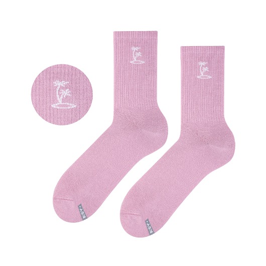 skarpetki damskie Różowe skarpetki długie PALM bawełniane, surferskie, tropikalny styl, unisex