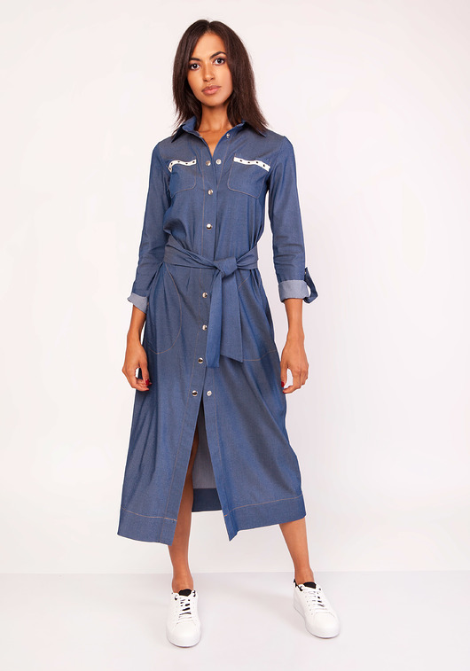 sukienki maxi damskie Długa sukienka w stylu militarnym, SUK158 JEANS