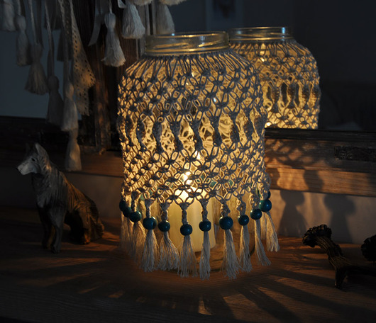 Lampion- świecznik makrama mamuta