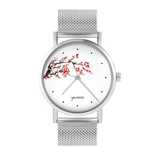 zegarki damskie Zegarek - Kwitnąca wiśnia - bransoleta mesh