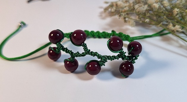 bransoletki wire wrapping Bransoletka gałązka z fuksjowymi agatami 2