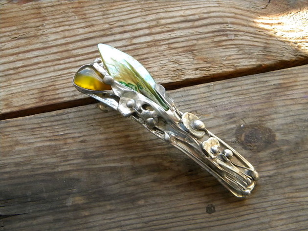 spinki i klamry do włosów Zarezerwowane Zielony liść - klamra do włosów