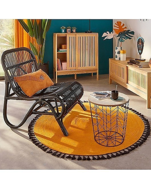 Dywan Okrągły z Chwostami Musztardowy 120 cm MIA home